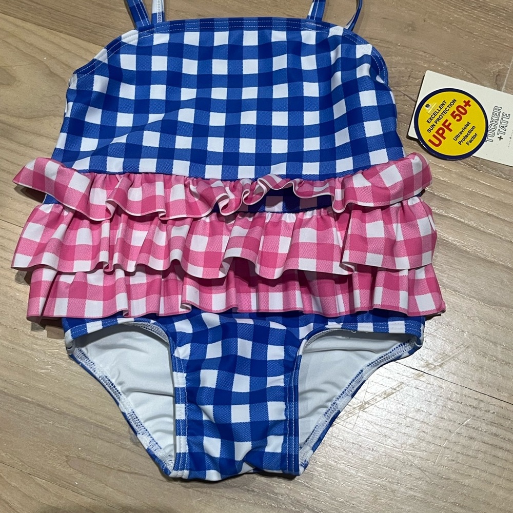 NWT Tucker & Tate Blue/Pink Gingham Baby Girl Swimsuit
